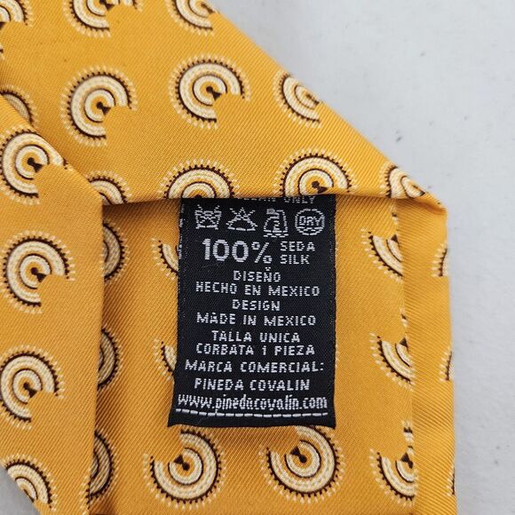 Pineda Covalin Mexico Mens Orange Silk Tie, Abstract Sphere Pattern - Picture 4 of 9